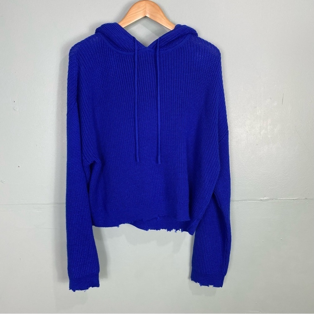 RTA Knit Hoodie Pullover Sweater Blue Wool Blend Sz S Marvin Cropped Hoodie